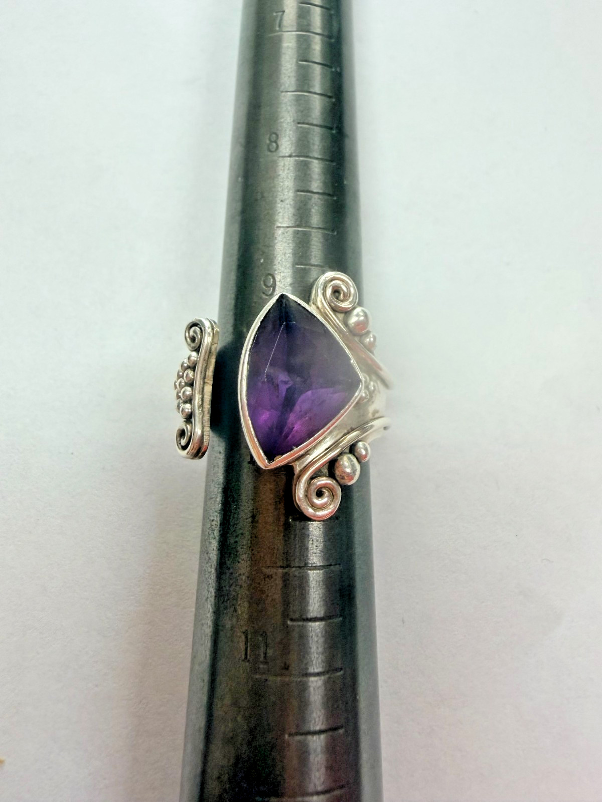 Sajen Silver Ring (Size 10+ Adjustable) with Amethyst Gemstone [076DUW]