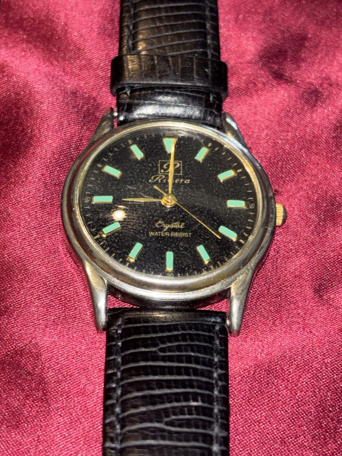 Riviera Vintage Watch Rare Black Dial SS Silver Case 36-39mm