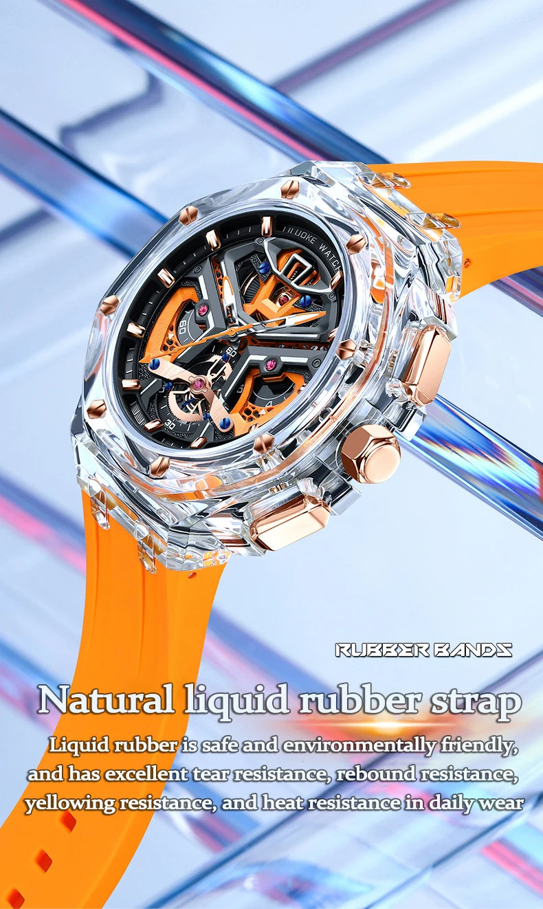 Men’s Transparent Case Watch Night Glow Fashion Sports Waterproof Casual
