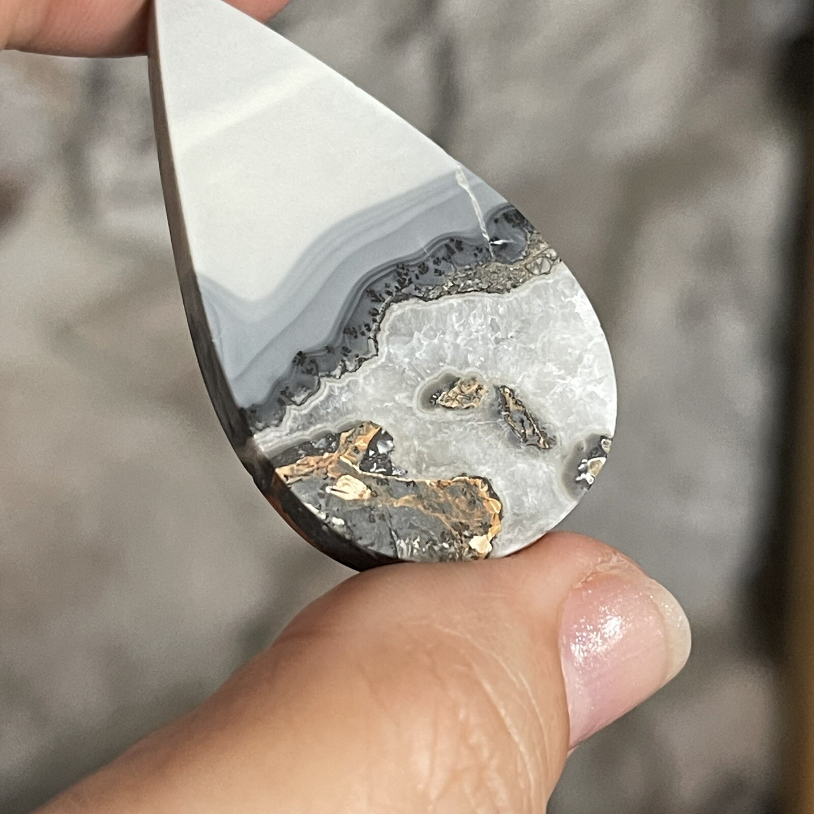 45.9x26x5.6mm Scenic Teardrop Maligano Jasper Cabochon Loose Picture Stone