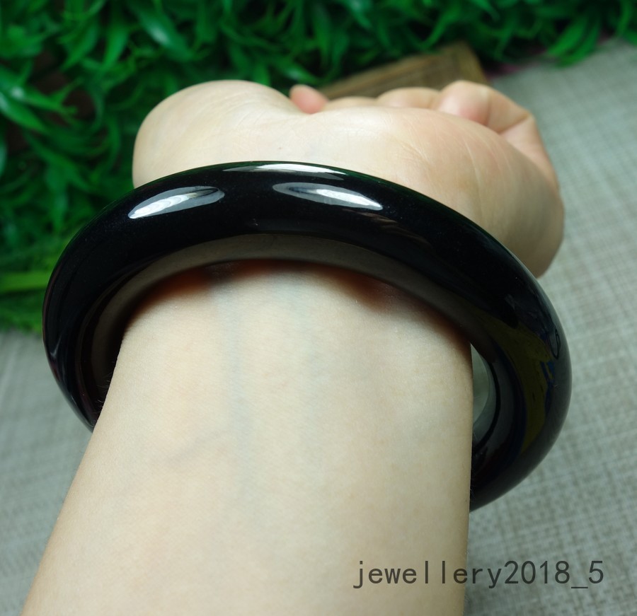 Certified Black Green Burma 100% Natural A Jadeite jade Bracelet 墨翠 圆条玉手镯 58.9mm