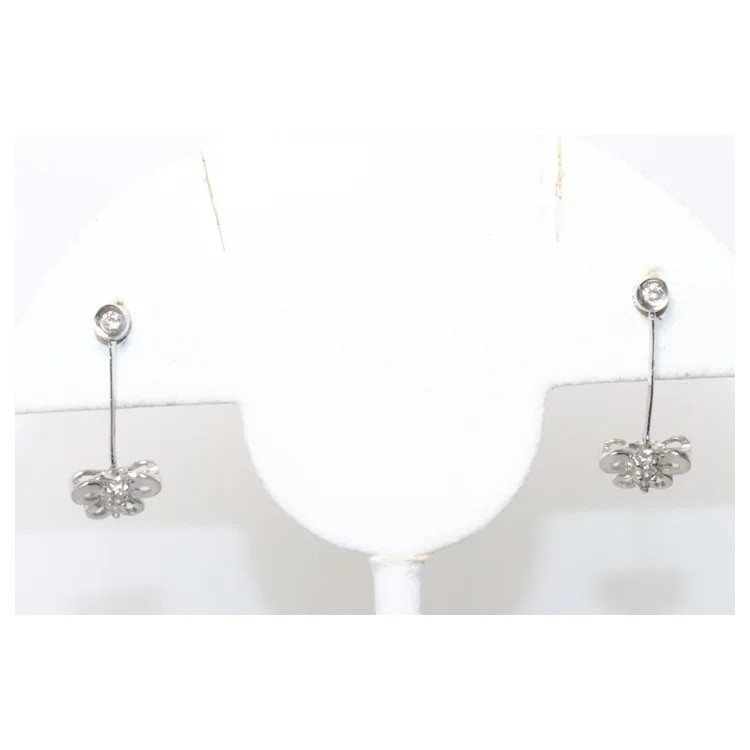 18KT White Gold .14CT Diamond Dangling Butterfly Earrings