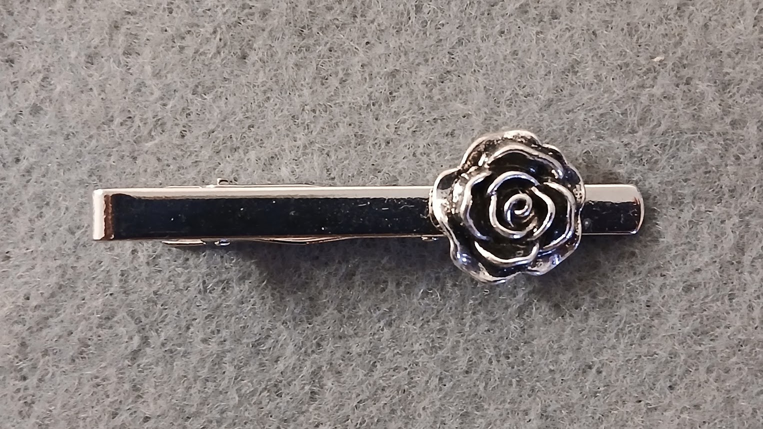Antique Silver Rose Tie Clip Bar Cufflinks