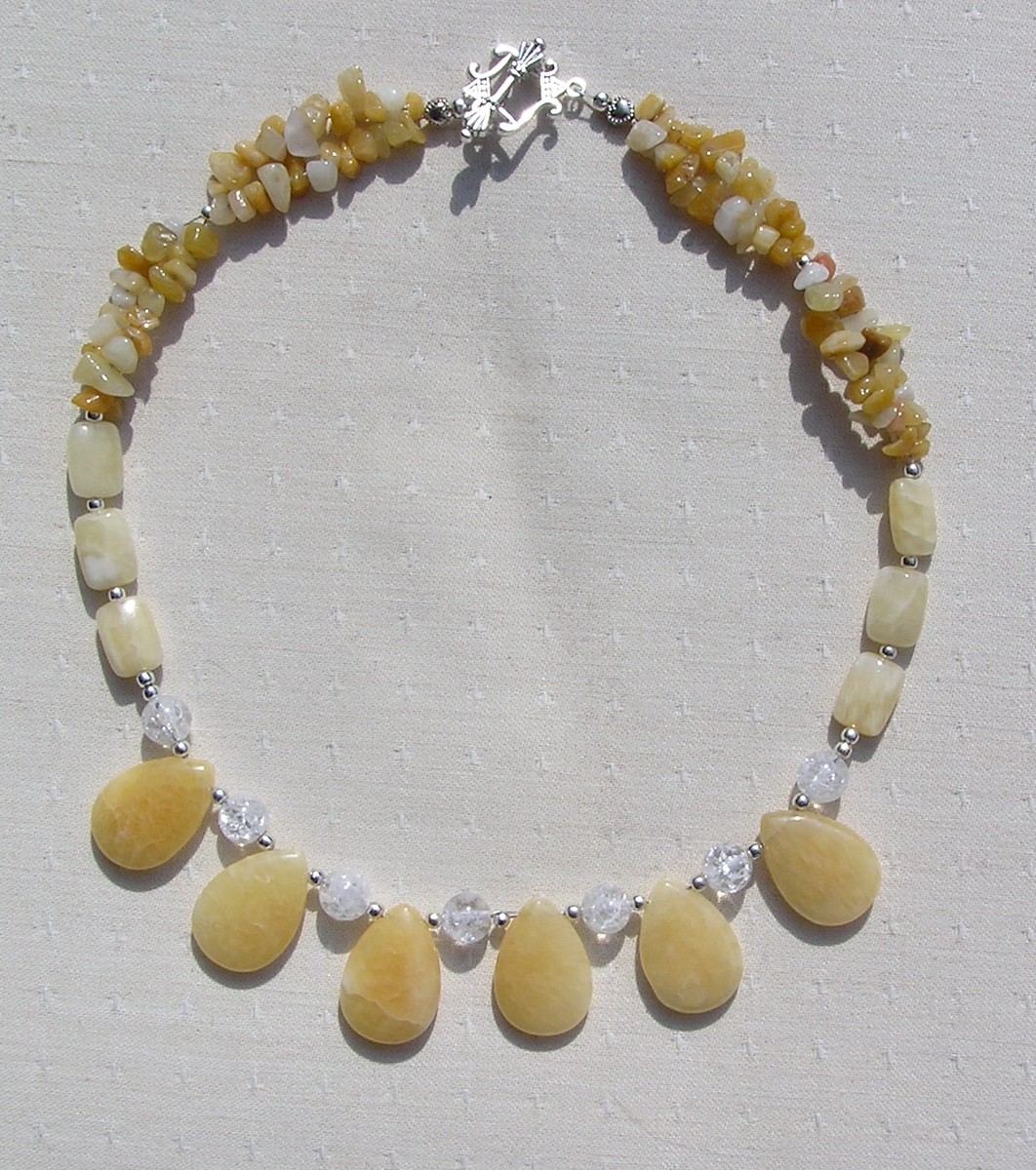 SALE Honey Quartz & Yellow Opal Crystal Gemstone Statement Beaded Necklace