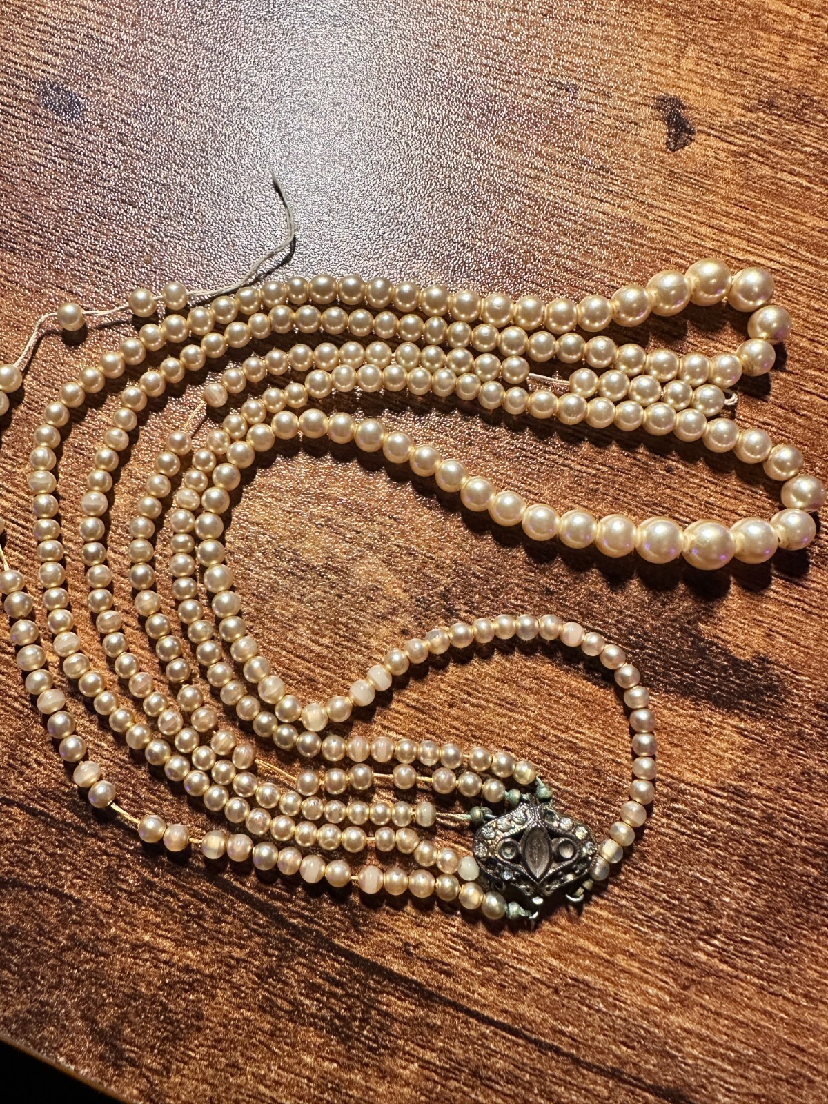 Vintage Hobe Golden Pearl Sterling Silver Double Strand Necklace