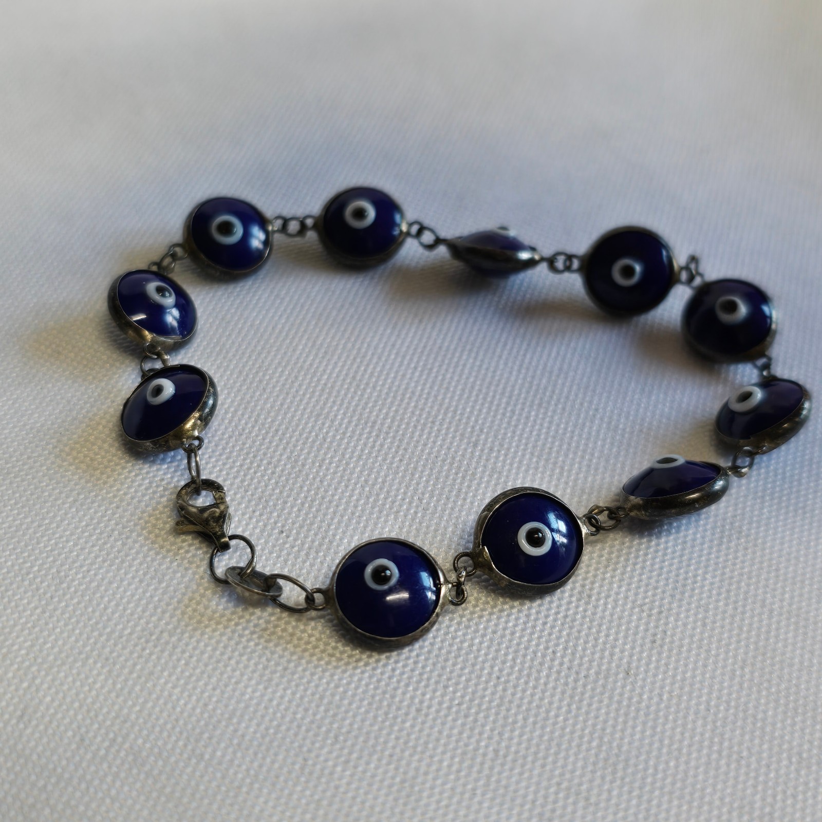 Sterling Silver Evil Eye Bracelet 7.83g Fine Jewelry 7.25″ Lobster Clasp