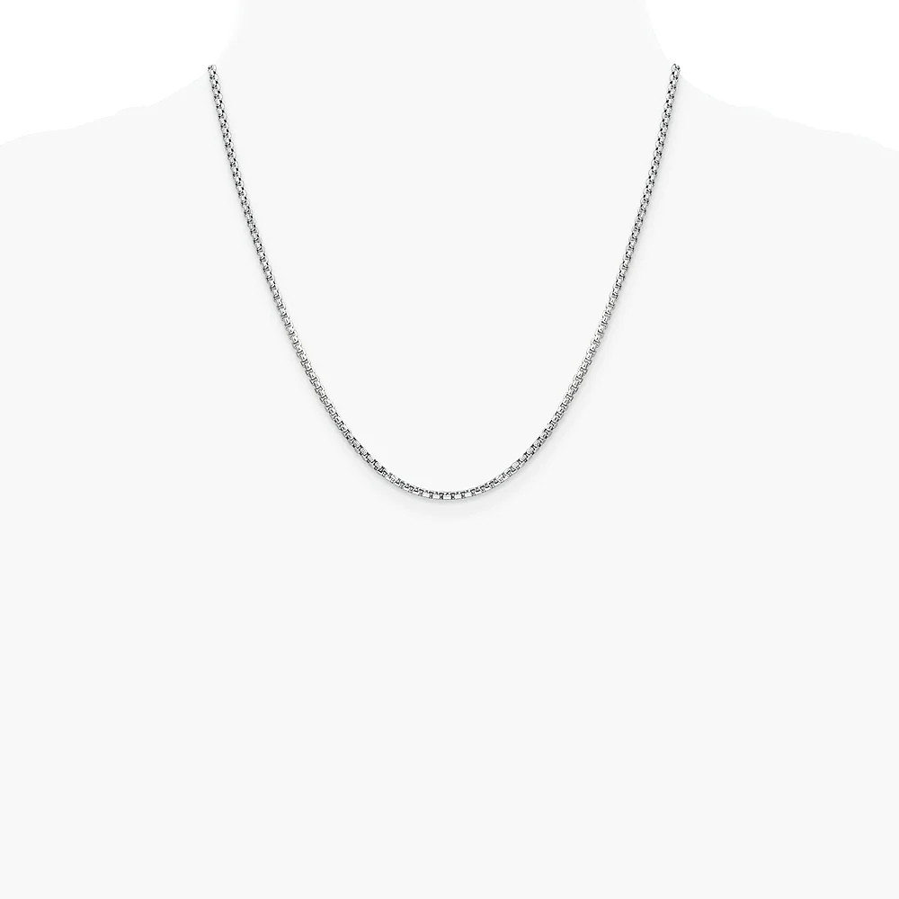 14K White Gold 2.45mm Semi-Solid Round Box Chain Necklace 18″-30″
