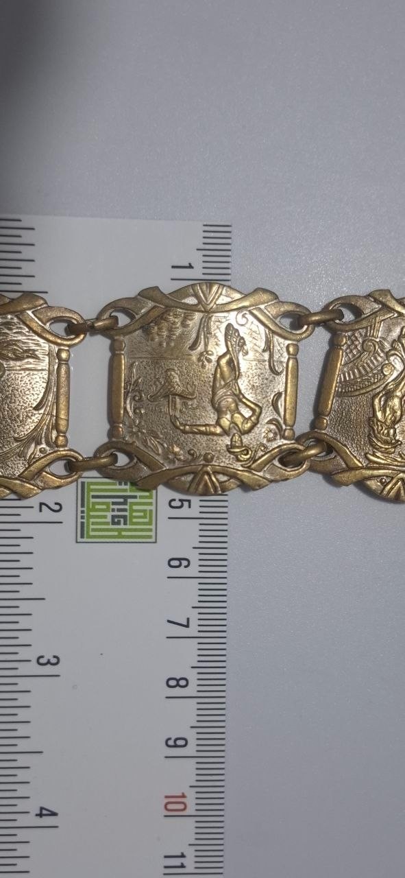 Vintage Brass Repousse Bracelet Classical Art Figures Collectible Jewelry