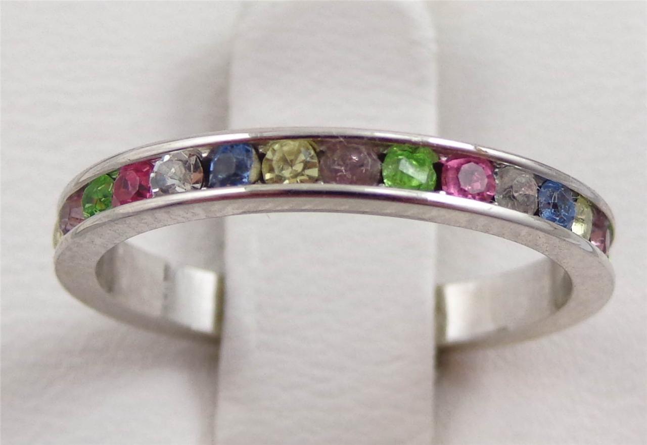 1.00cttw Channel Multi-Gem Eternity ~ 925 Sterling Silver Ring/Band ~Choose Size