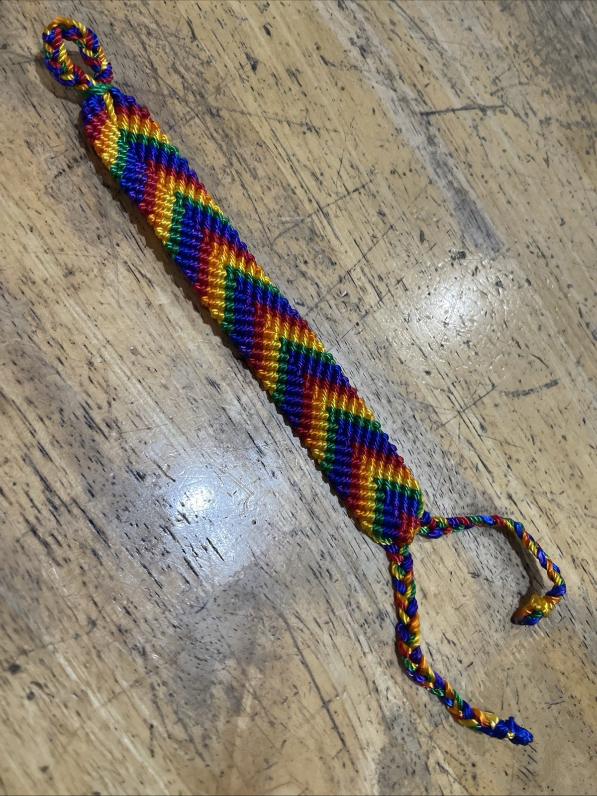 Rainbow Colors Woven Friendship Bracelet: Hand Made In Mexico, 9” Long 3/4” Wide