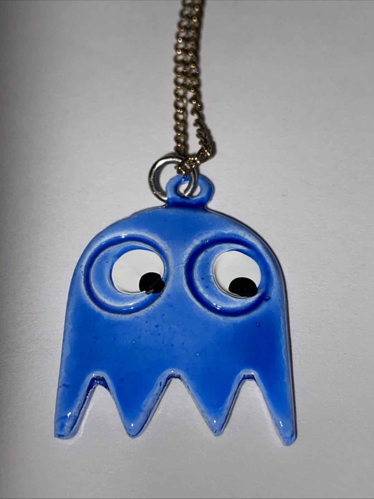 Vintage PAC Man Video Game Blue Ghost Necklace
