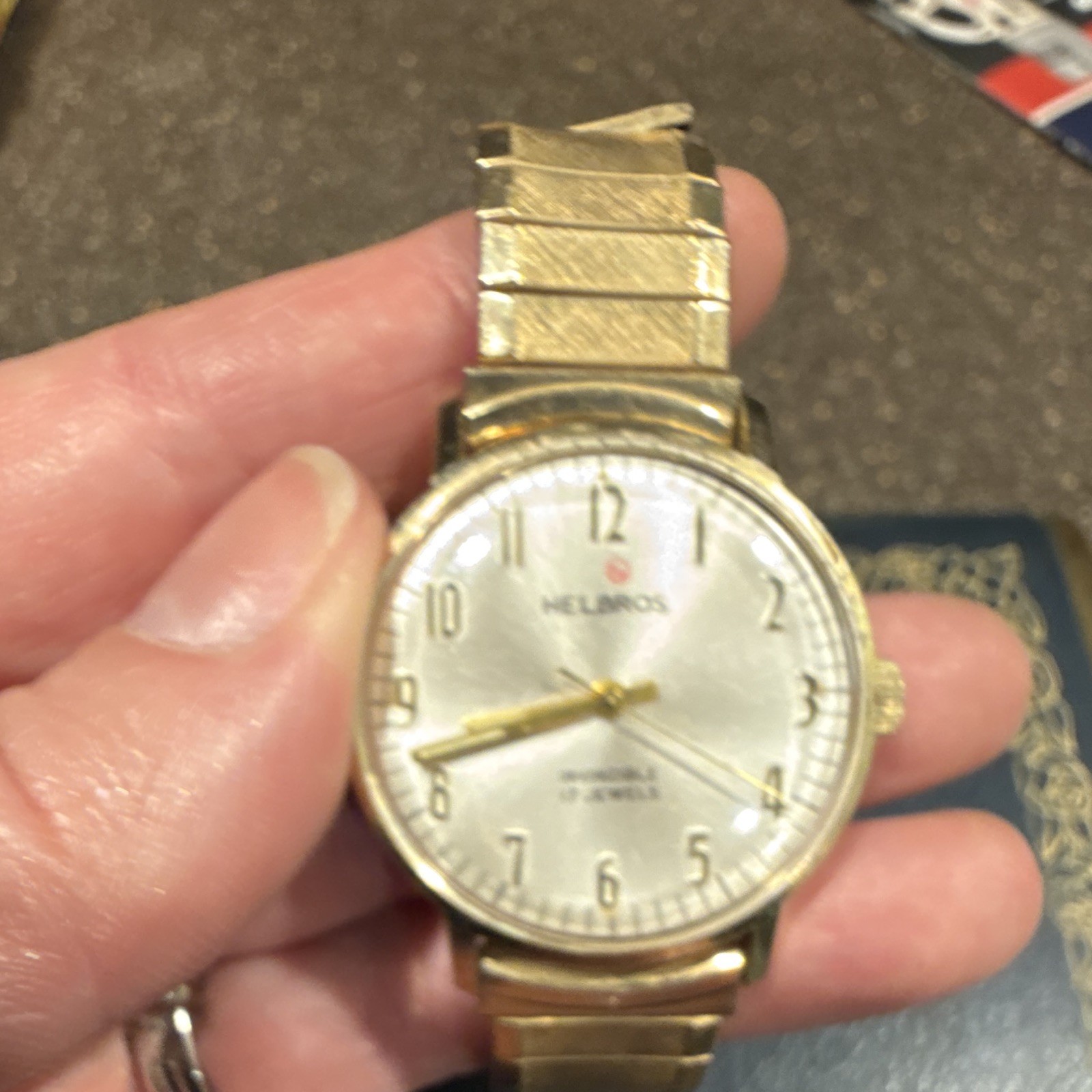Helbros Invincible Manual Mechanical 17J Silver Dial Gold Tone Watch-RUNNING