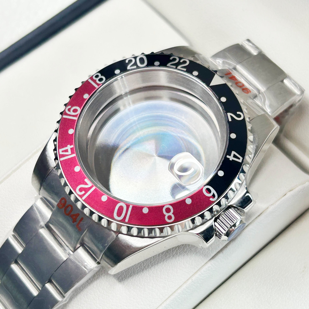 Black Red Retro 24 Hour Silver Brushed Case Sapphire Glass fit NH35A Nh34A Mod