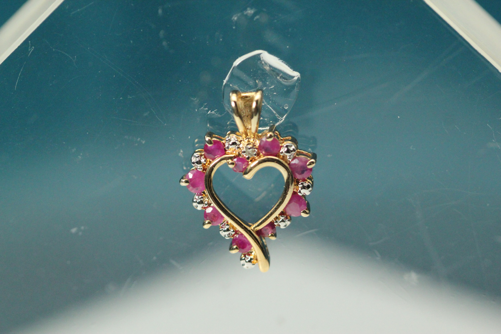 925 Sterling Silver Gold Plated Ruby Heart Pendant 2.3 Grams (PEN8821)