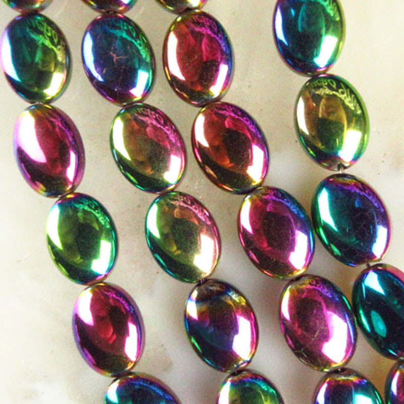 1 Strand 8x6x3mm Rainbow Hematite Gemstone Oval Loose Bead 15.5 inch XJ1413