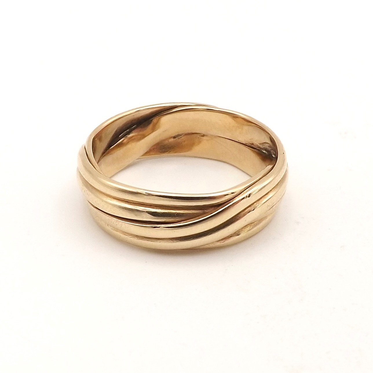 Art Carved Solid 14k Gold Wood Sons Geometric Lines Wedding Band 7mm Ring sz9