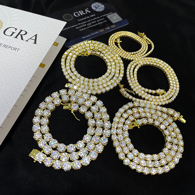 2-6mm 6″-24″ Real VVS1 D Moissanite Tennis Chain 925 Silver Pass Diamnd Tester!