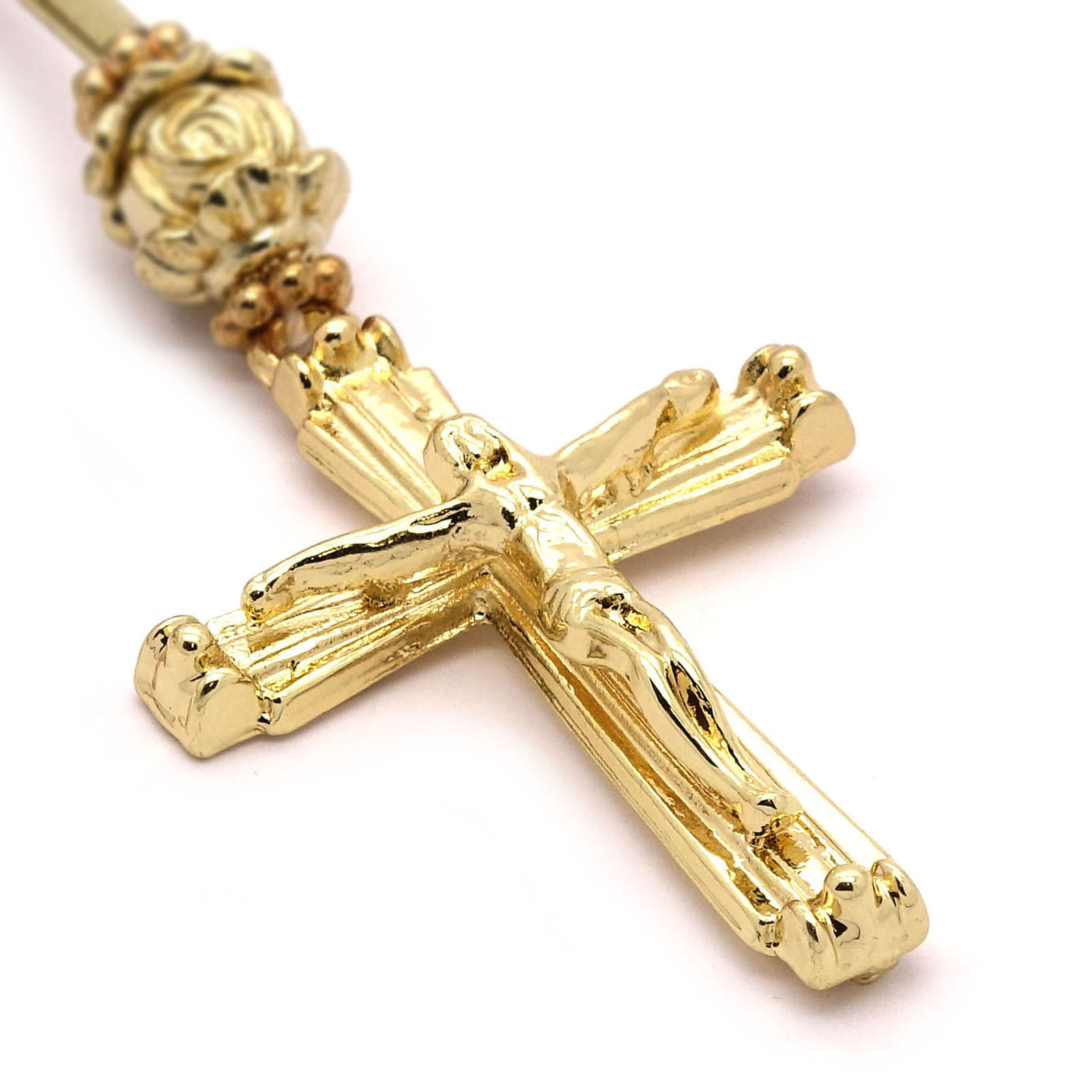 Mens Hip Hop 8mm BLACK Bead 14kt G.P Rosary Pray Hand & Jesus Cross Necklace GBK