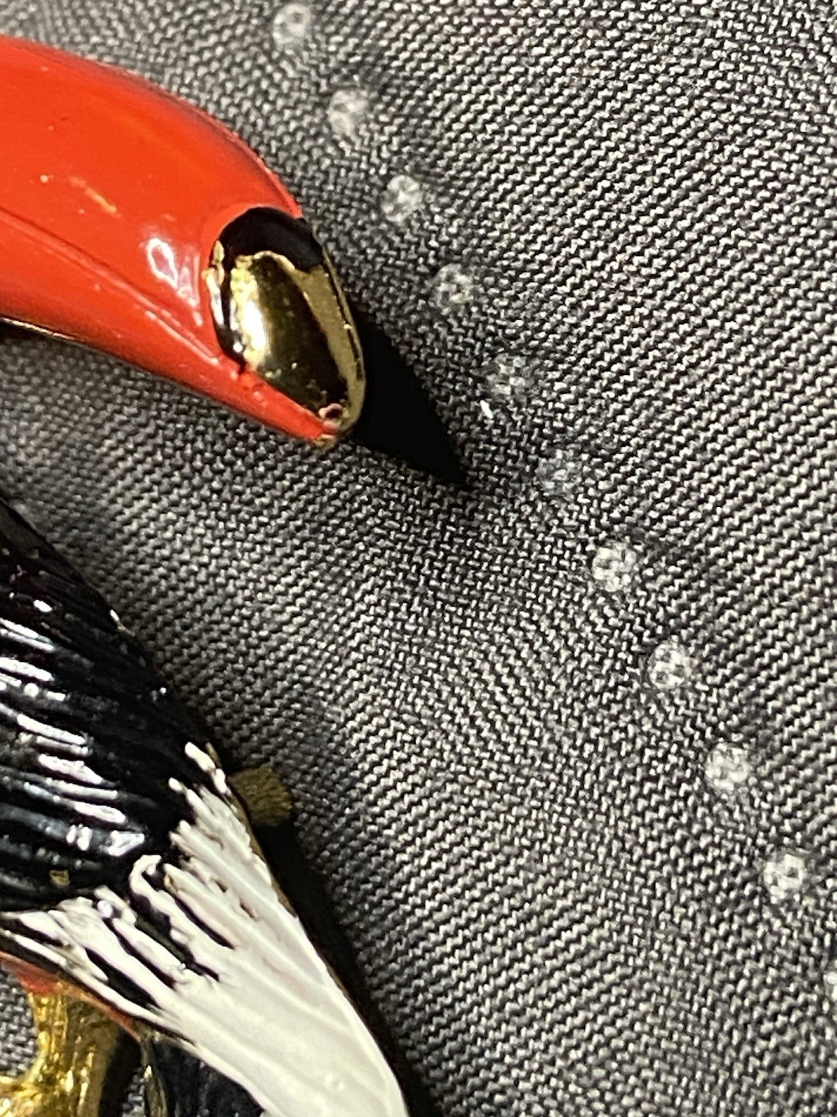 vintage Gerry’s Red White & Black Toucan On Gold Branch Green Crystal Eye