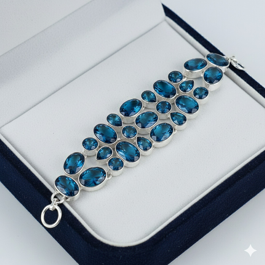 Blue Indicolite Gemstone 925 Sterling Silver Adjustable Chain Bracelet For Gift