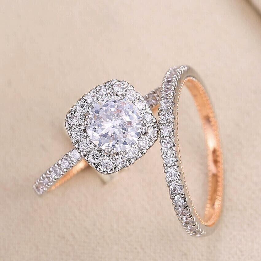 1.20Ct Round Cut Simulated Diamond Bridal Set Band Ring In 14K Rose Gold Plated