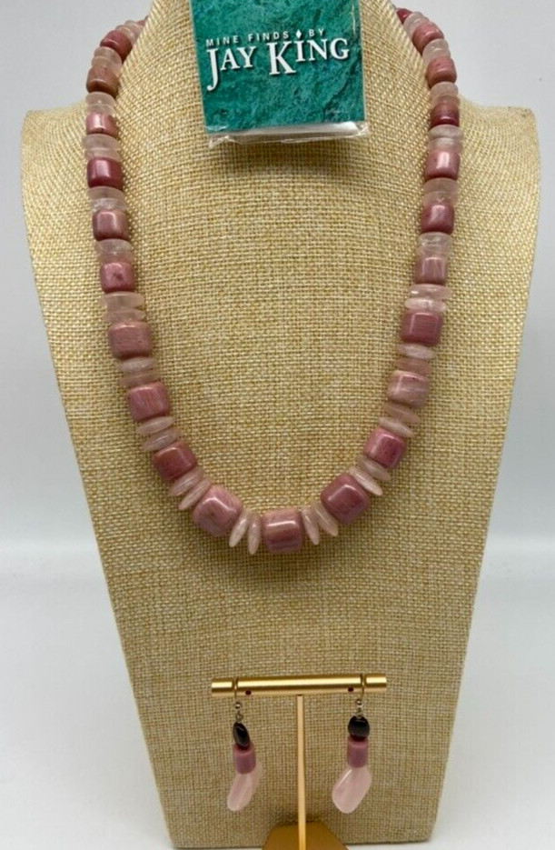 Jay King DTR Mine Finds Necklace & Earrings Pink Rondellelle .925 Graduated 19″