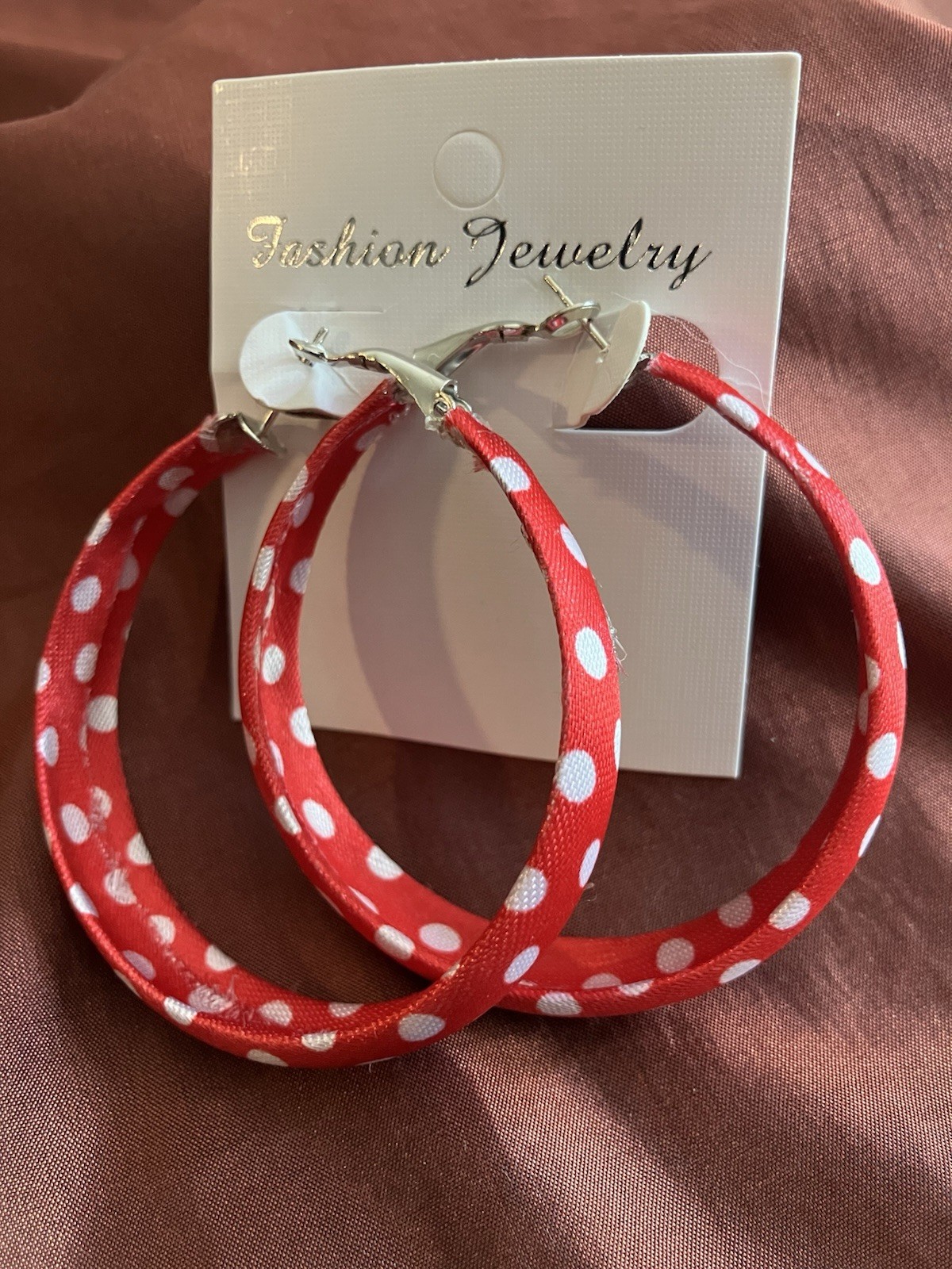 Hoop Earrings Red And White Polka Dot Rockabilly Or Minnie Mouse Style
