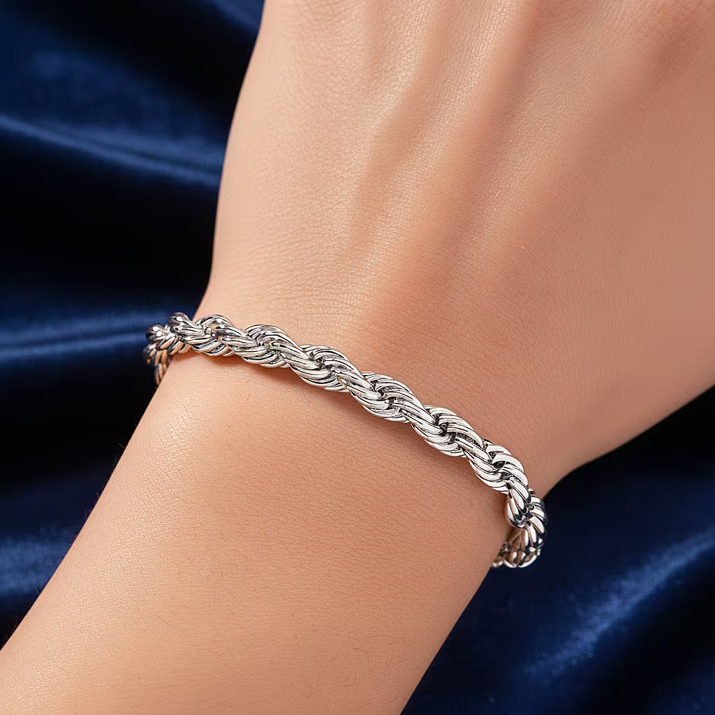 Rope Chain Bracelet in Stainless Steel (7-9In)