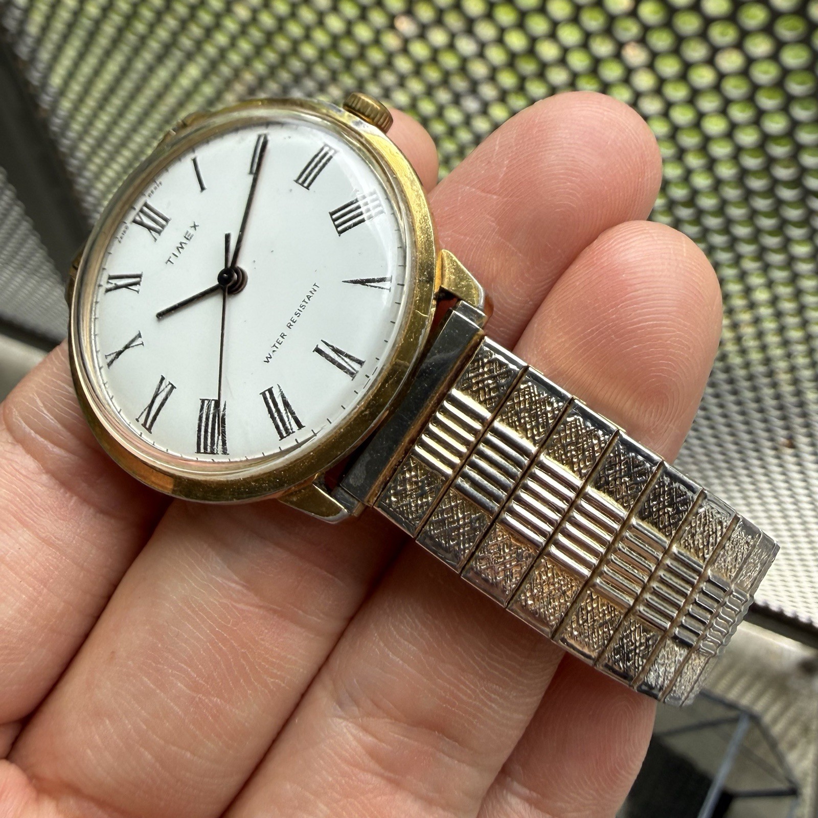 Vintage 70’s Timex Marlin Windup Wrist Watch Gold Tone Roman Numerals with Box
