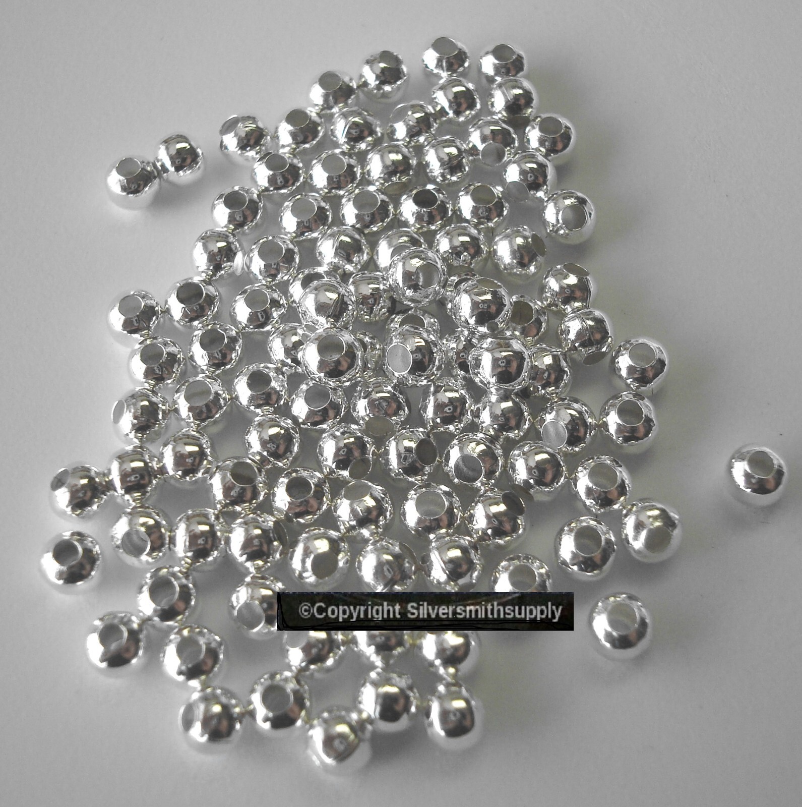 100 Spacer beads 5mm smooth round silver plt lrg hole jewelry beads FPB191