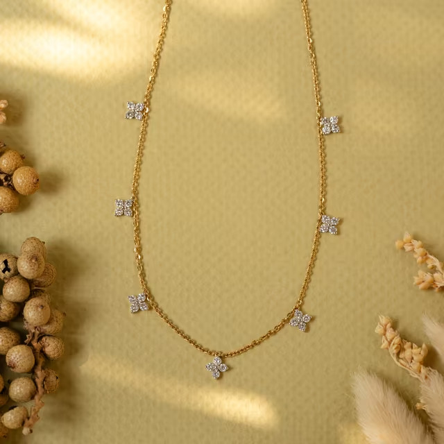 Lab Grown Diamond Station Necklace 14K Yellow Gold Minimalist