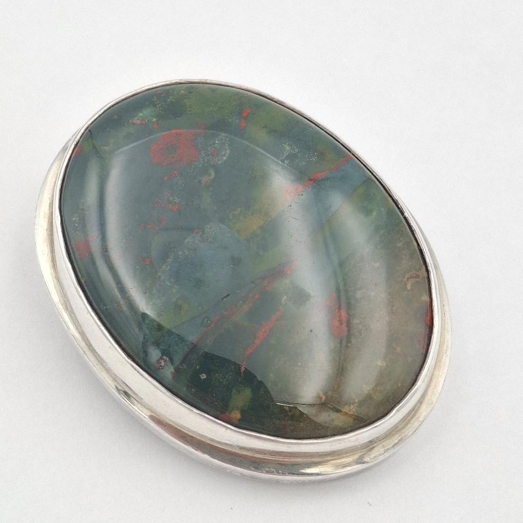 Vintage 925 Sterling Silver Large Oval Bloodstone Double Bail Slide Pendant