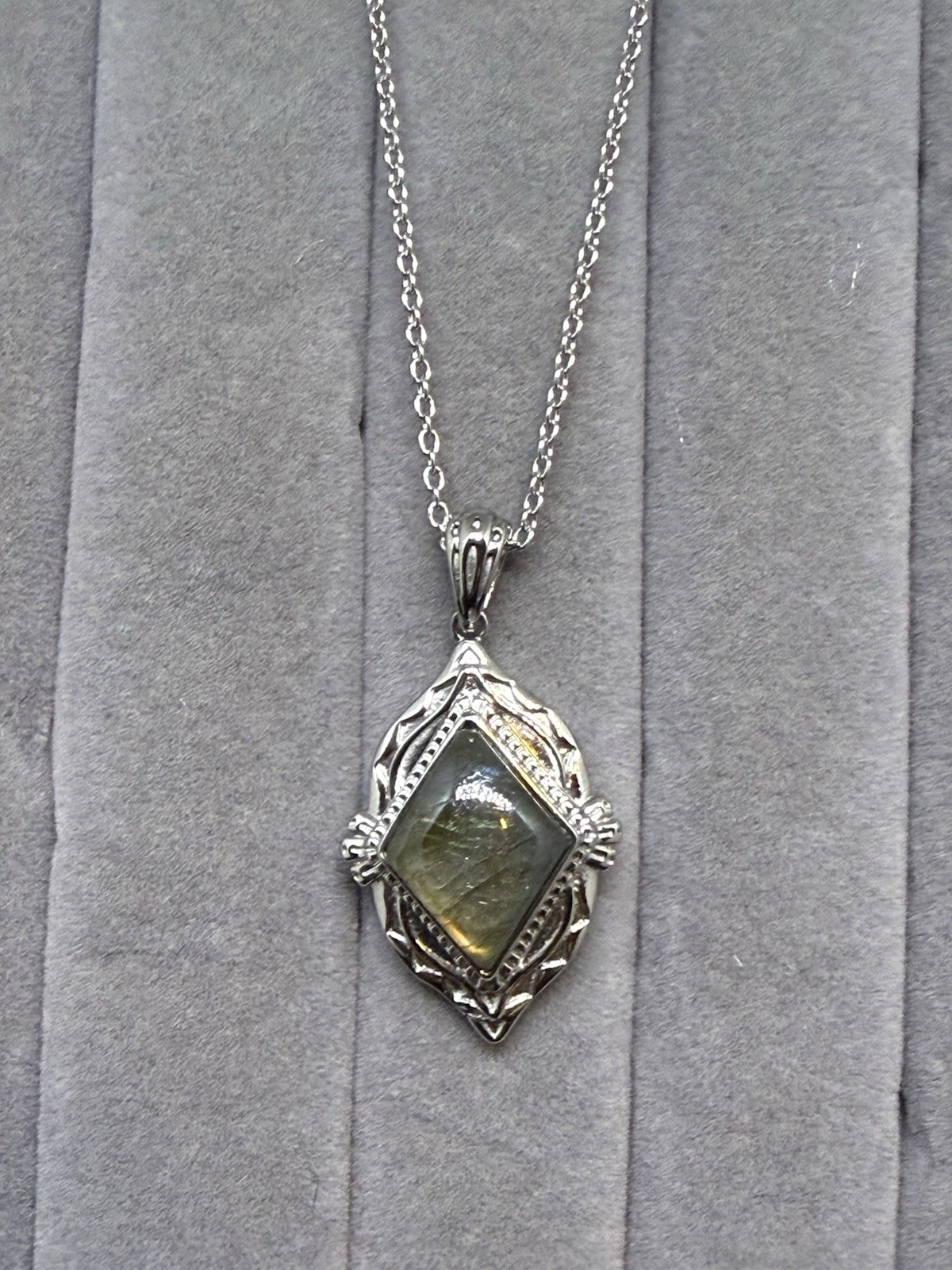 Malagasy Laboradite Kite Drop Pendant Necklace 0 Inches In Stainless Steel 6.50