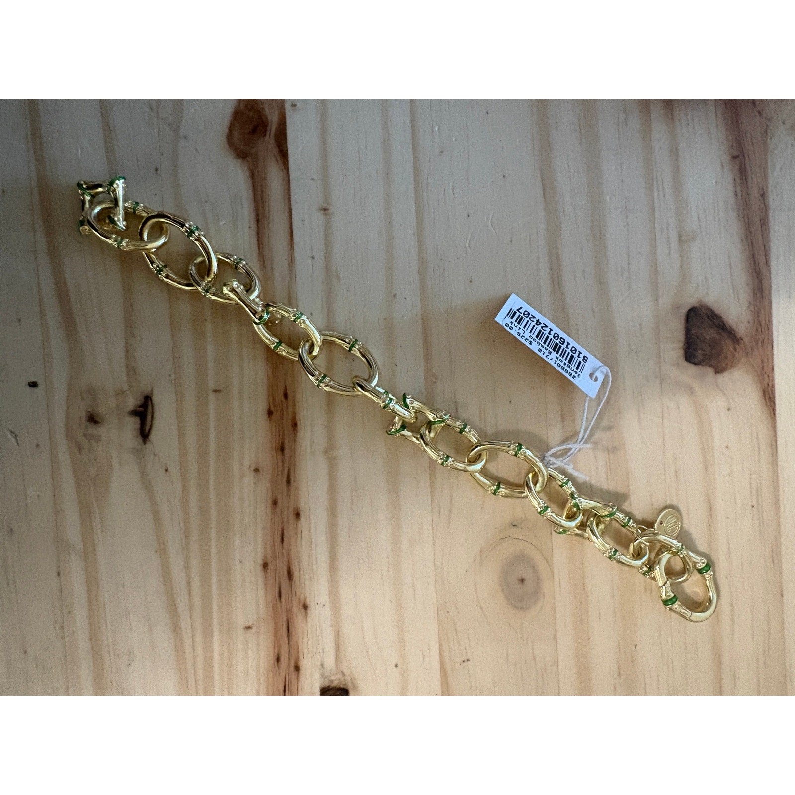 Capucine De Wulf Bangkok Bamboo Link Bracelet Gold Green Enamel Chain