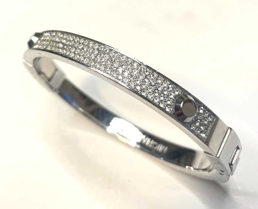 Michael Kors Silver Tone Bracelet With Rhinestones Slide Clasp