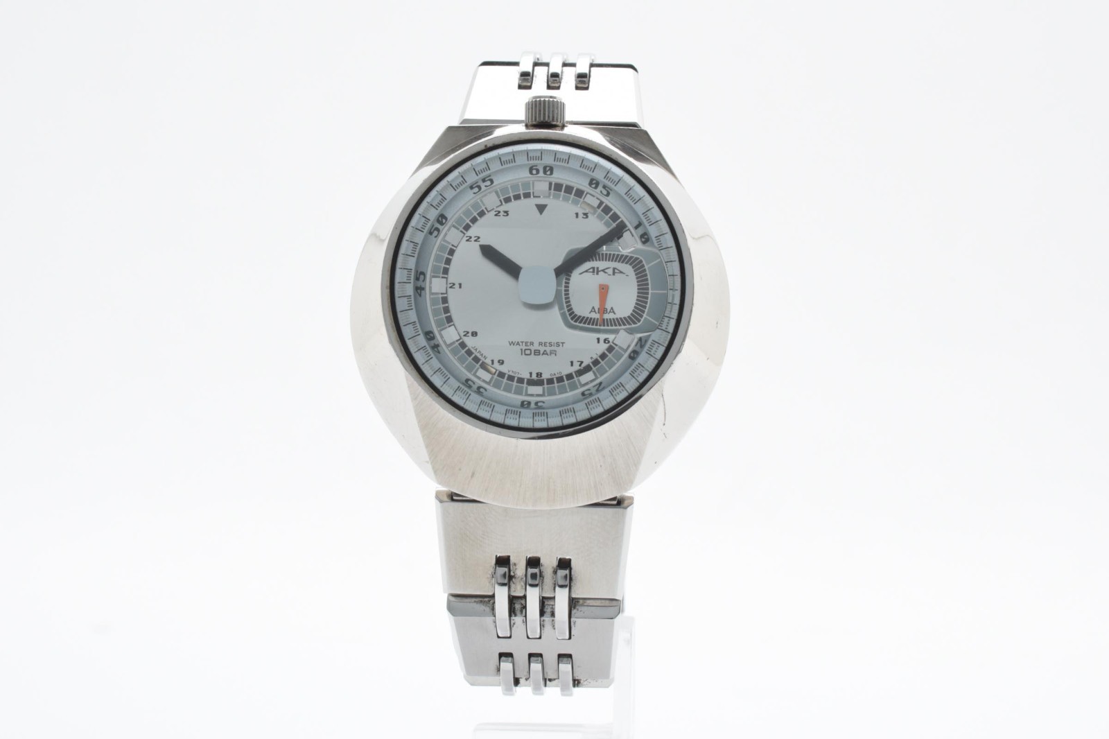 [EXC+5] SEIKO ALBA AKA V707-0A10 42mm Blue Dial Silver Quartz Men’s Watch JAPAN