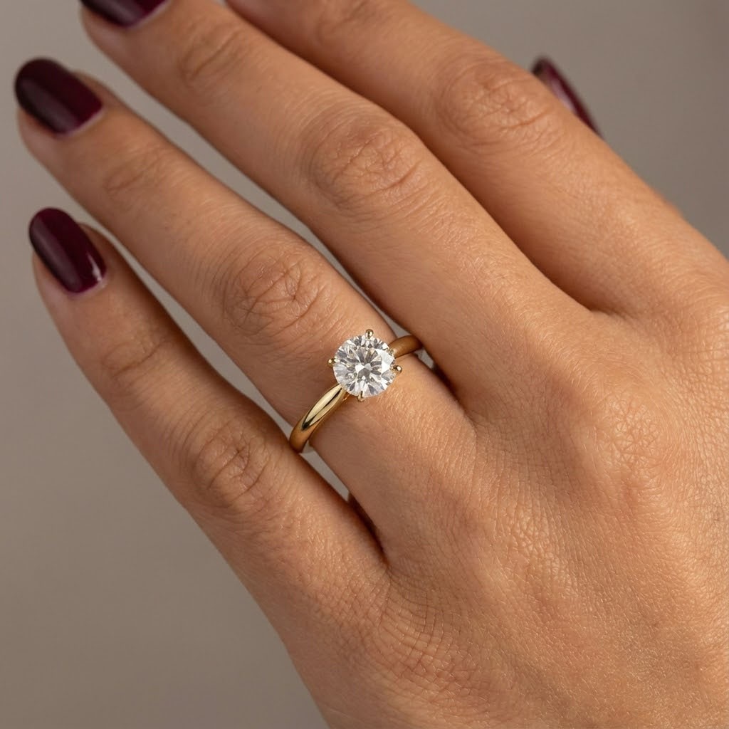 Solitaire Engagement Ring 14K Gold Petite 1.60 CT Round Lab-Grown Diamond E VS1
