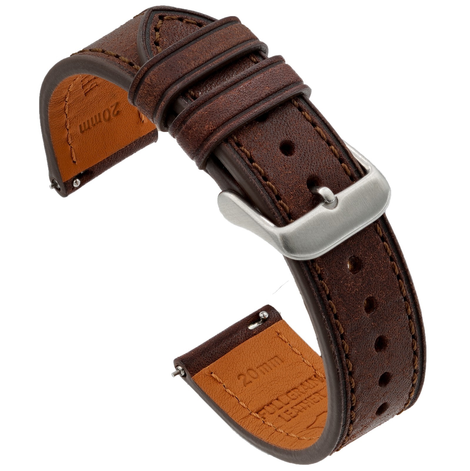 Italian Leather Watch Band – Full-Grain Leather – Dark Brown – 18, 20 or 22mm