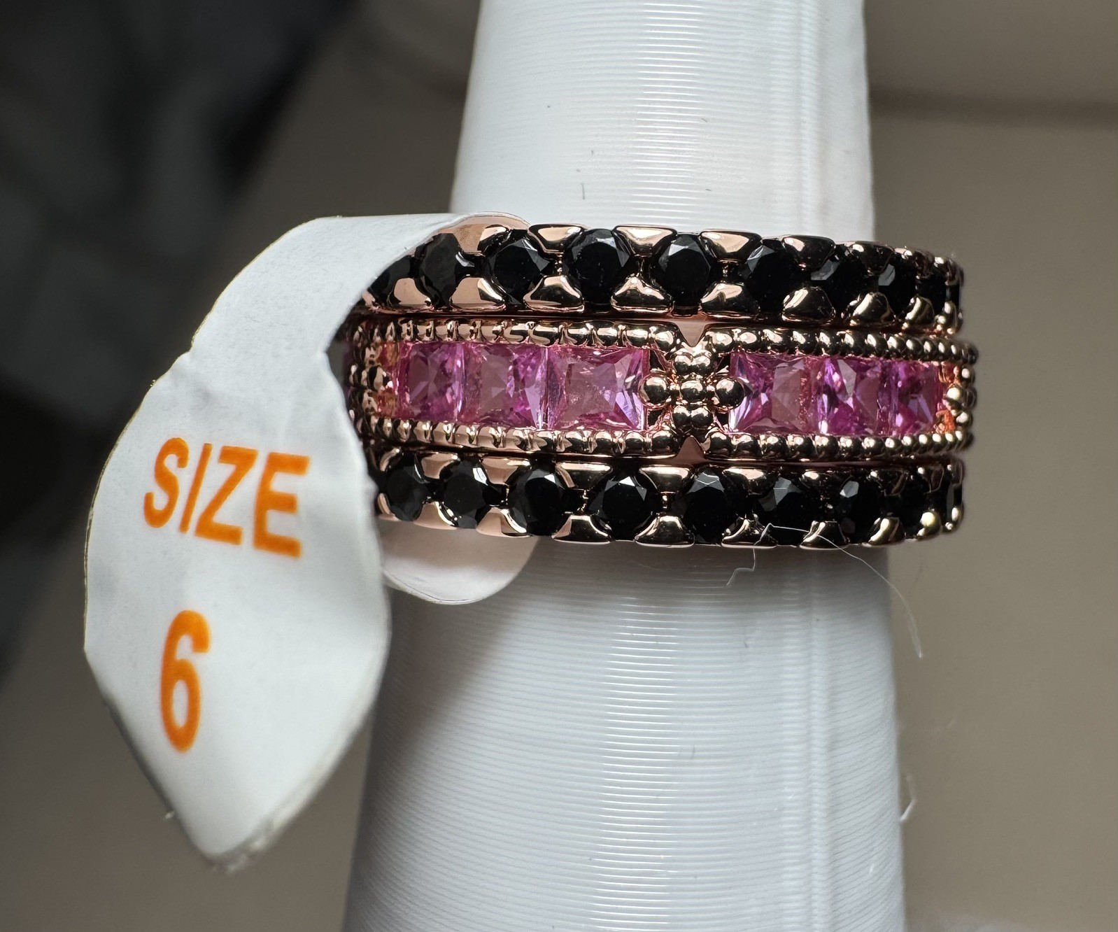 BP Farmhouse Unicorn Sz 6 Ring Pink Sapphire black diamond Black CZ RBP4931 Gold