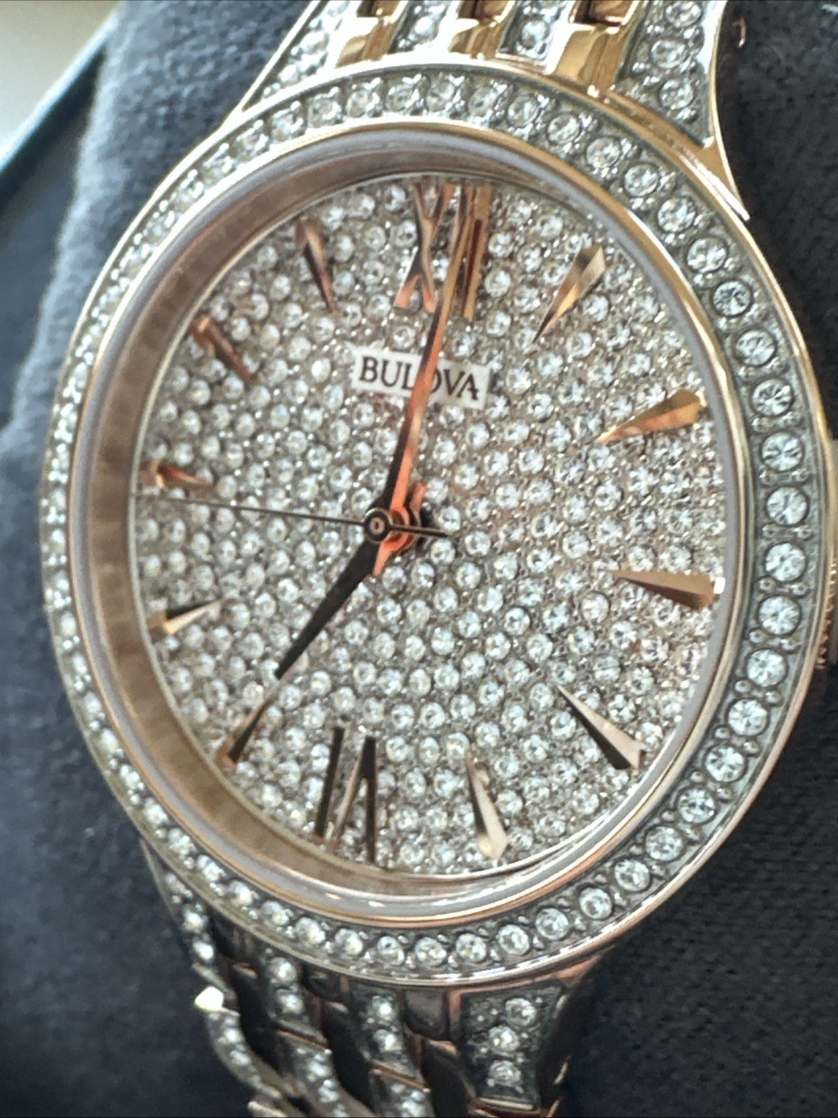 Bulova Quartz Women’s Pave Dial Crystals Rose Gold Watch 32mm 98L235