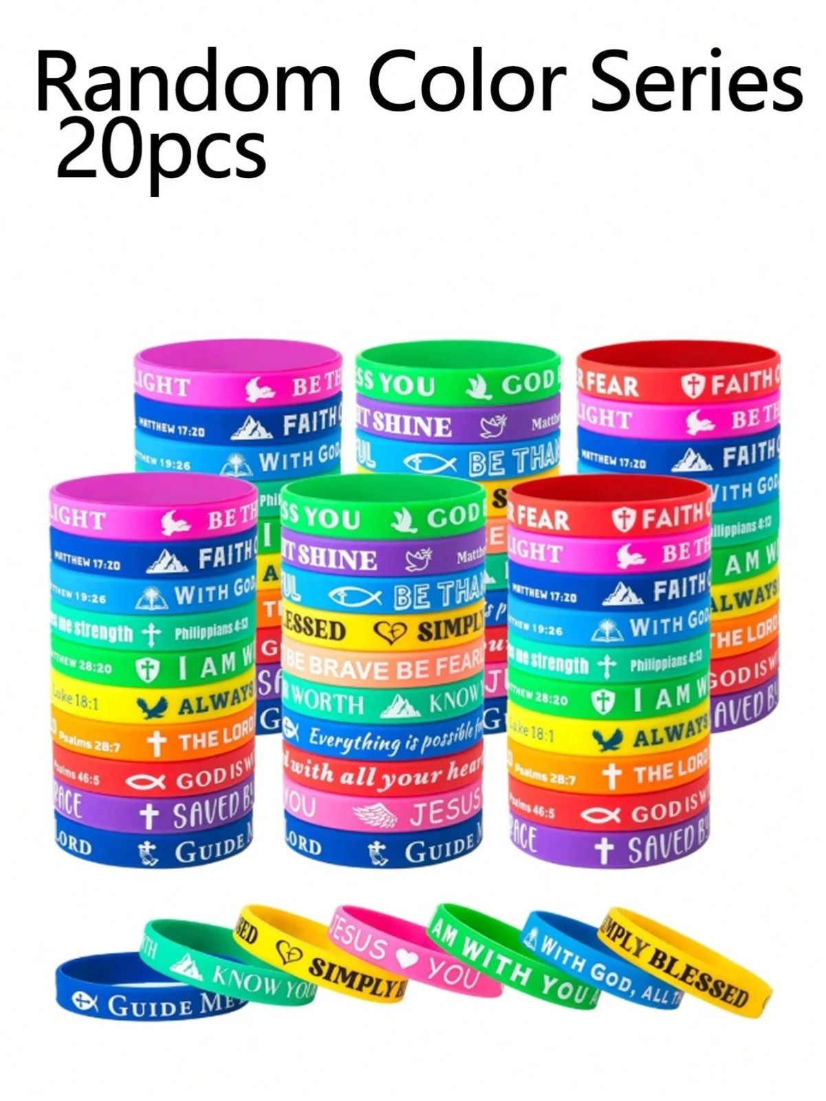 20PCS Christian Bible Verse Silicone Bracelets Religious Scripture Wristbands US