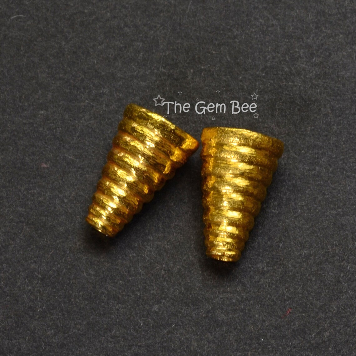 6.5mmx10.2mm 18k Solid Yellow Gold Cone Bead Cap Finding PAIR