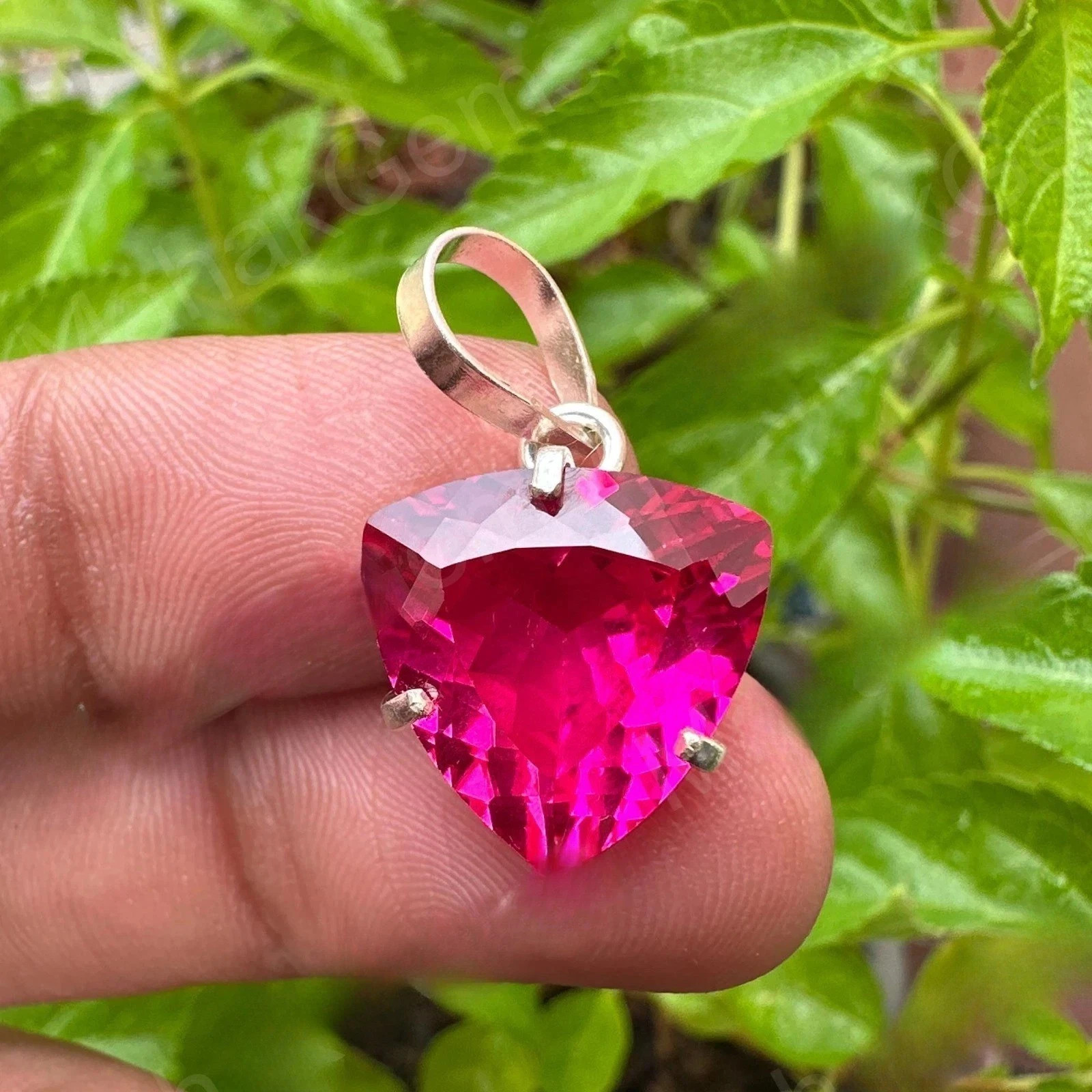Natural Pink Sapphire 28 Ct Trillion Cut 925 Solid Silver Pendant Gemstone