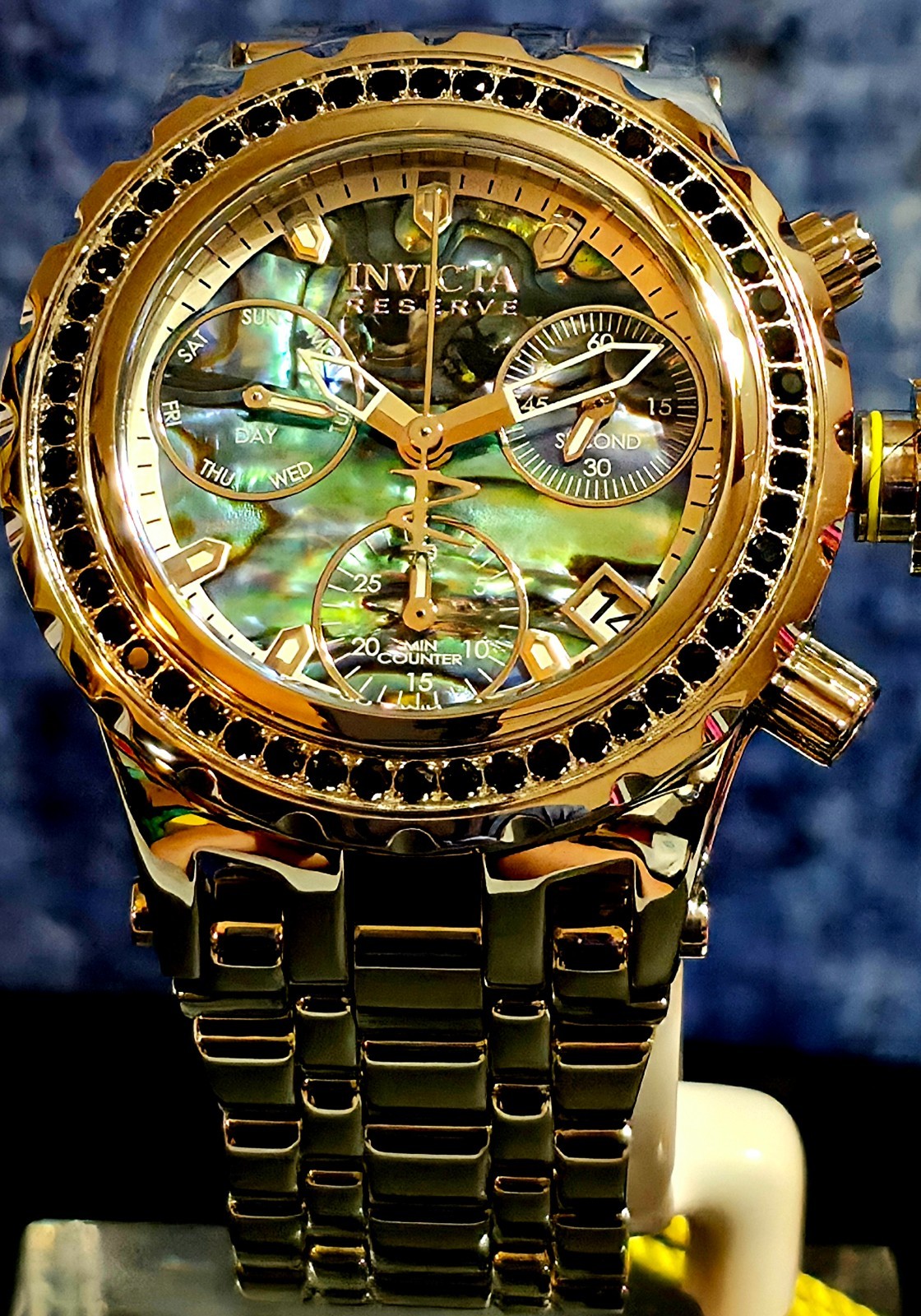 Invicta Swiss Reserve Subaqua Noma Spec. 4.14 CTW Blk Spinel Abalone Steel Watch