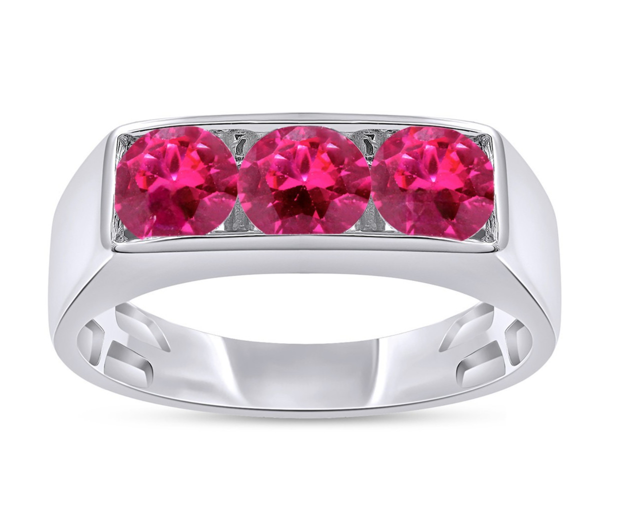 1Ct Mens 3 Stone Band Ring Ruby Lab Grown Gemstone 10k or 14k Gold or 925 Silver