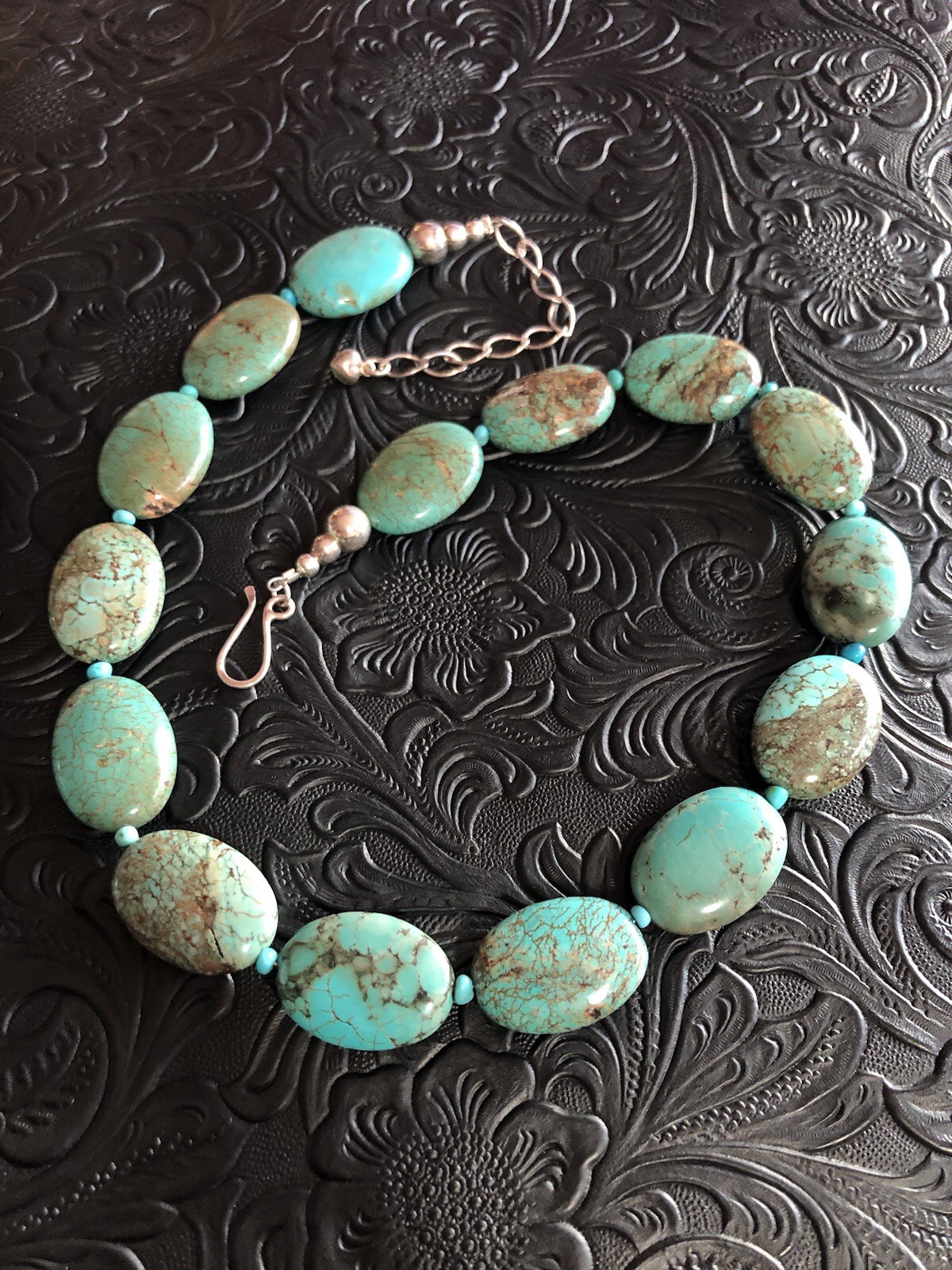 Hubei Turquoise Oval Nuggets 18”-21” Heavy Bead Necklace DR925 Hook Clasp
