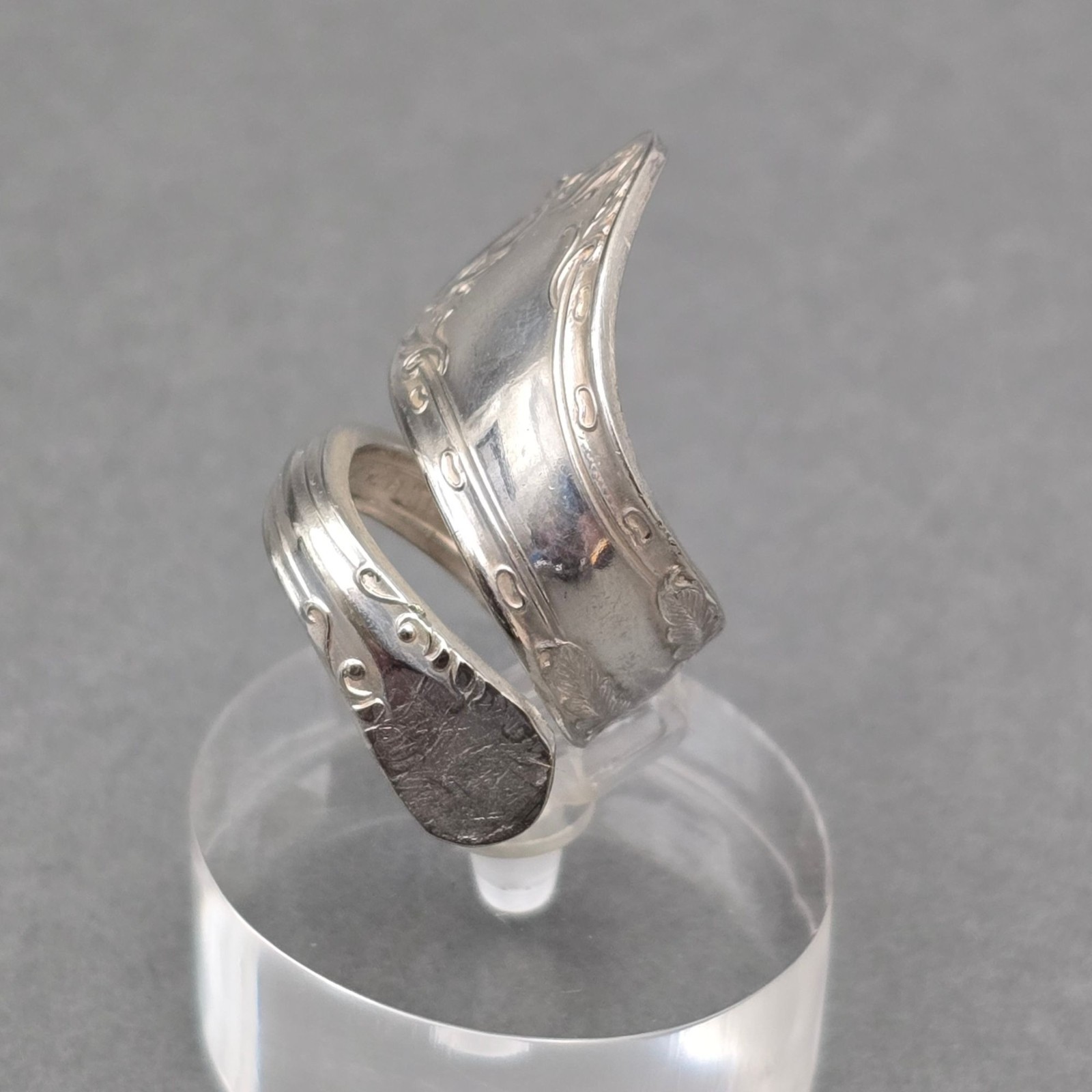 Vintage Silver Plate Wrap Spoon Ring Size 7 Upcycled Flatware Statement Band