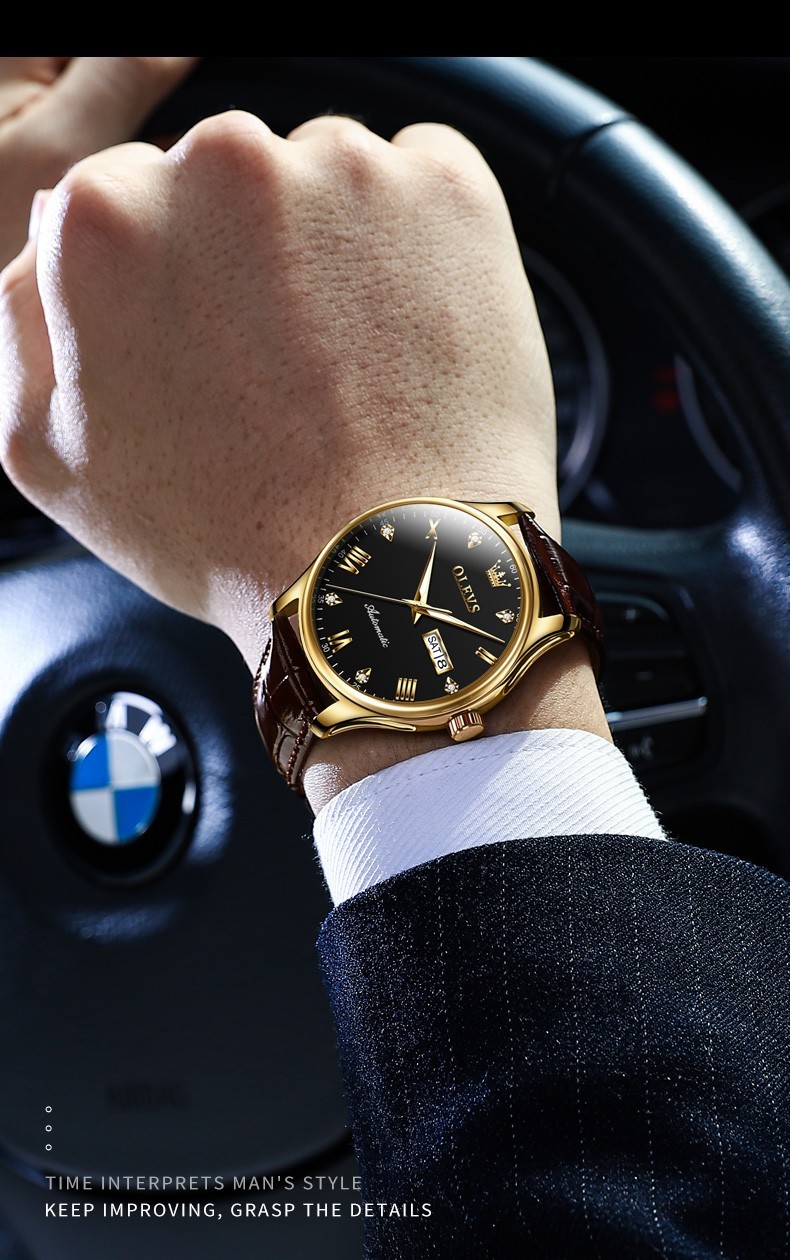 OLEVS 9932 Luxury Multi-functiom Leather Business Male Female Mechanical Watch