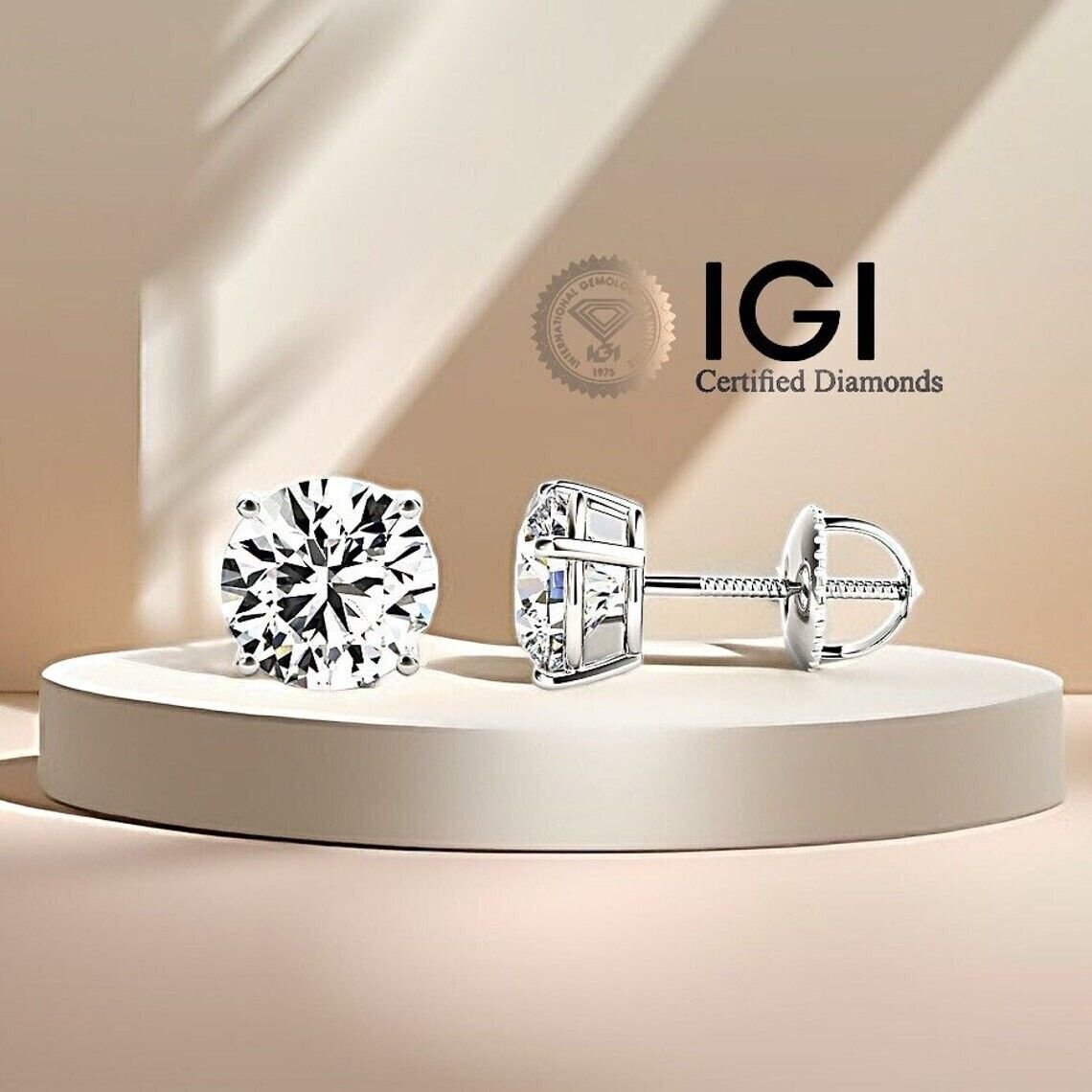 14K Gold Lab Grown Diamond Stud Earrings IGI Certified 2.00 Ct-8.00 Ct E VS1