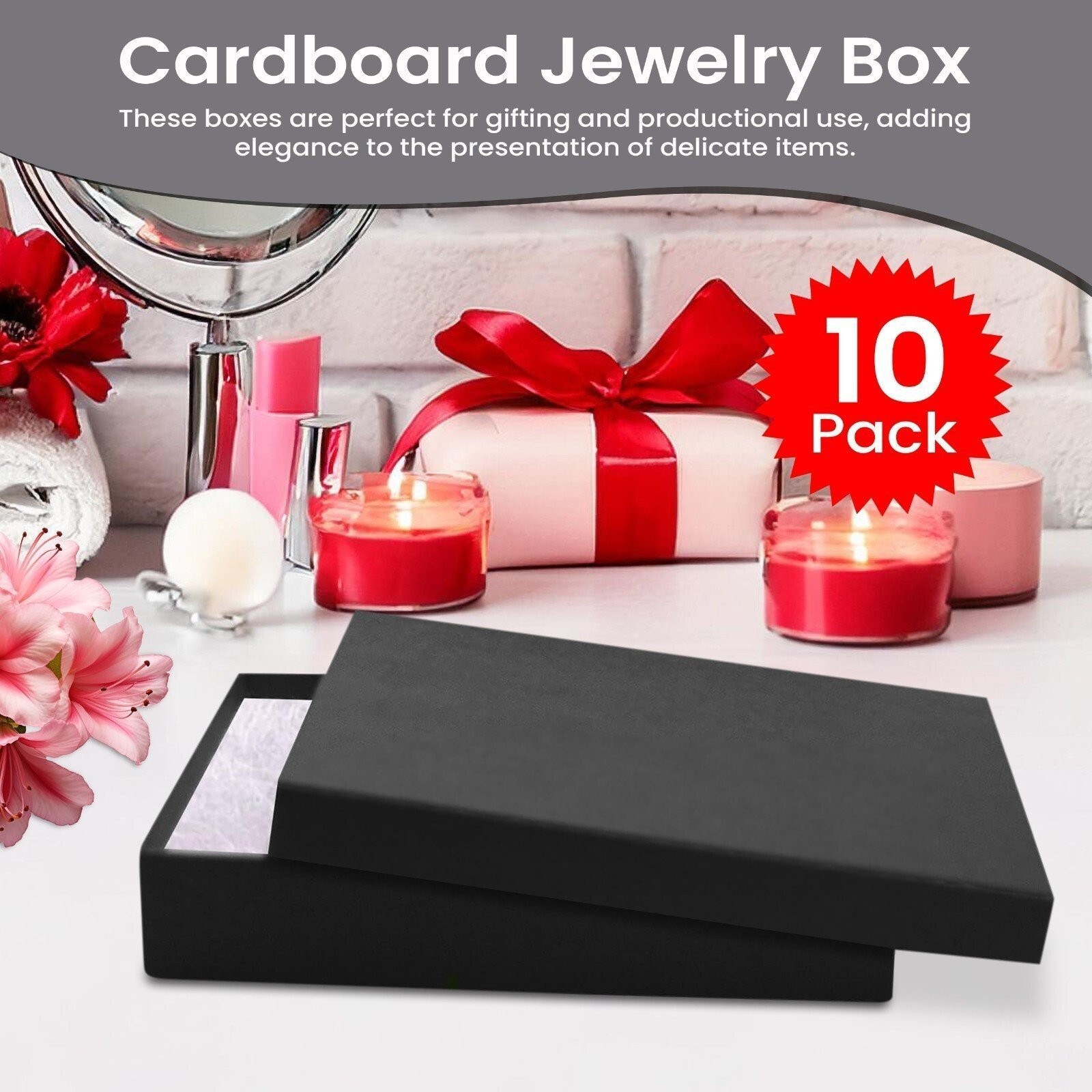 Jewelry Gift Box Removable Cotton Pad Made in USA 5.5″ x 3.5″ x 1″ – 10Pack